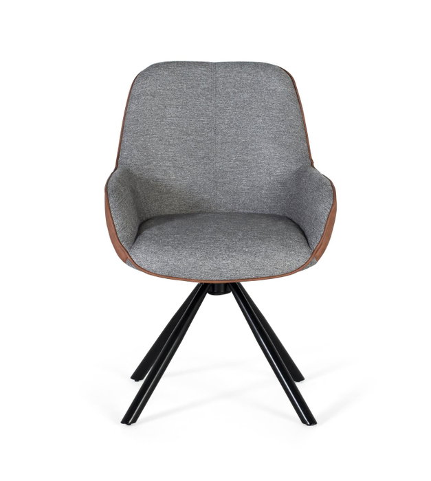 GINER Y COLOMER Lot de 2 Chaises de Bureau Giratoires avec Accoudoirs - Siège Rembourré en Tissu Gris et Simili Cuir Brun - Structure en Acier Tubulaire Noir